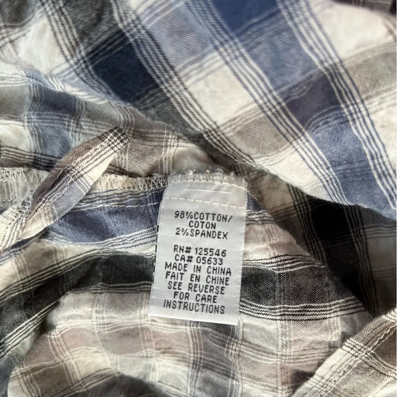Habitat Textured Grey/Blue Crinkled Plaid Top Tie Waist Womens Size Small - Picture 6 of 6